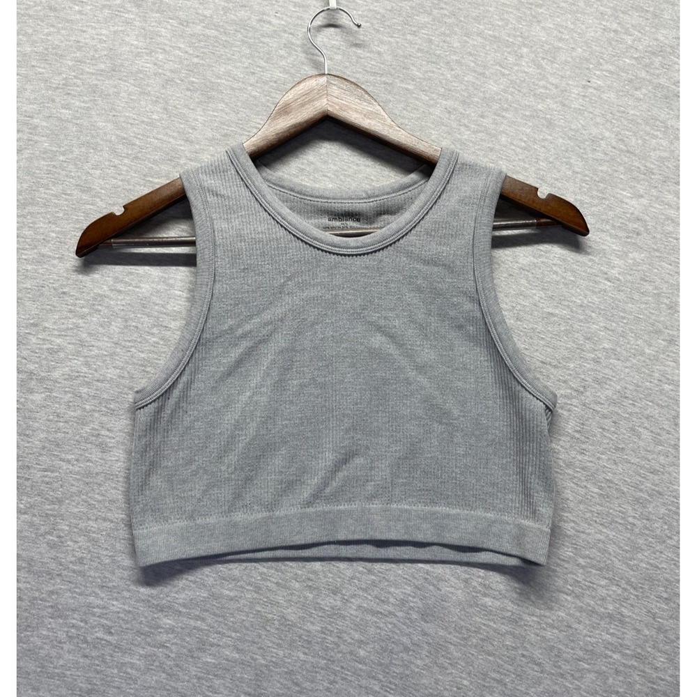 Ambiance Seamless Cropped Tank Top Womens Medium Large Gray Ribbed Knit Stretch